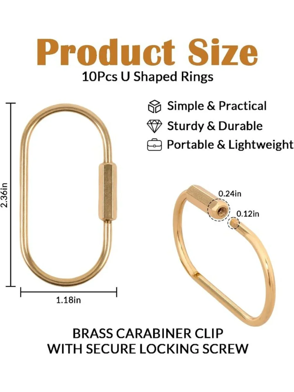 10 Pcs Gold Brass Carabiner Keychain Clips - Durable Key Ring Set for